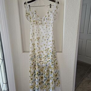 Zara White and Yellow Floral Maxi Dress